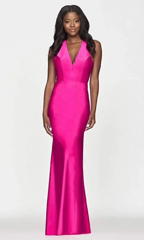 Women's Stylish Outdoor Outfit Faviana - S10646 Plunging Halter Charmeuse Prom Gown