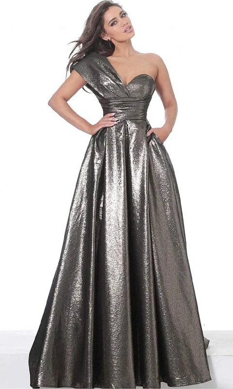 Women's Office Attire Jovani 04170SC - One Shoulder Metallic Evening Gown