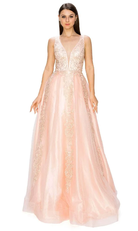 Modern Women's Outfit Cinderella Couture 8029J - Plunging V-Neck Tulle Prom Gown