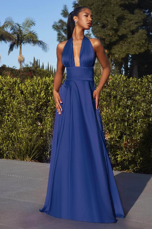 Women's Holiday Outfit Ladivine CD323 - Sleeveless Banded Waist Prom Gown