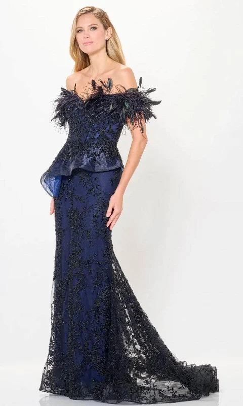 Women's Clothing for Every Occasion Ivonne D ID6208 - Feather Trimmed Evening Gown