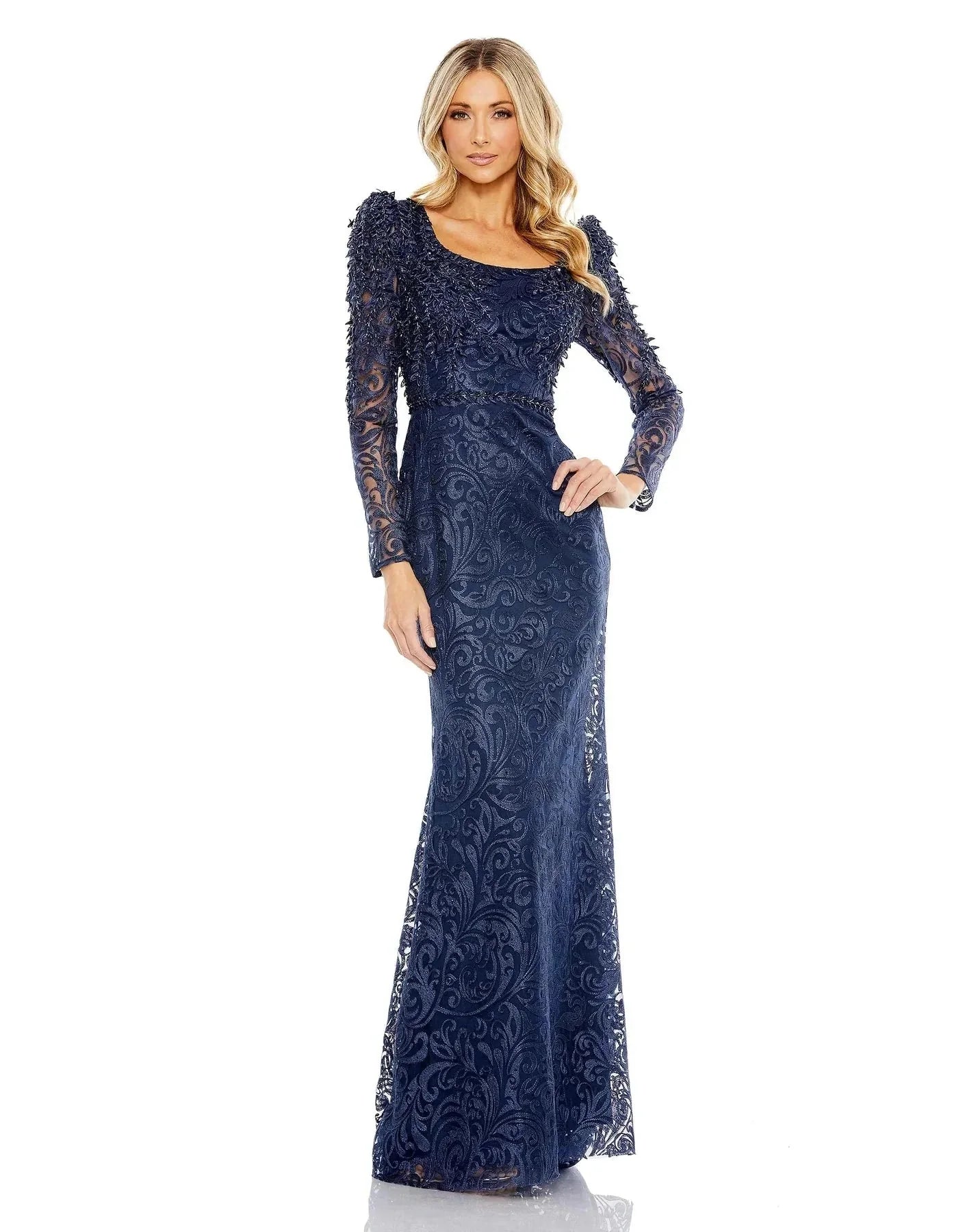 Vintage Clothing For Women Mac Duggal 11187 - Bateau Embroidered Evening Gown