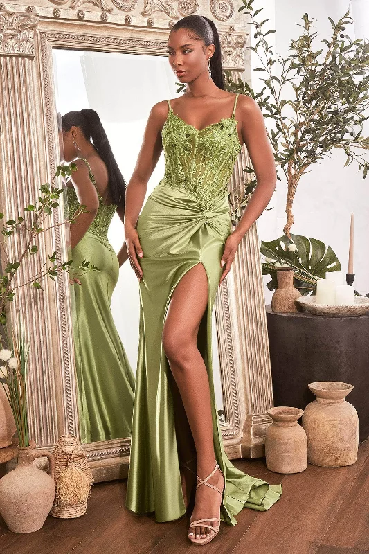 Sale Clothes Online Ladivine CD0176 - V-Neck Knotted Prom Gown