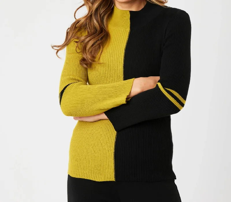 Women's Outdoor Attire Two Tone Mock Neck Sweater In Black/mustard