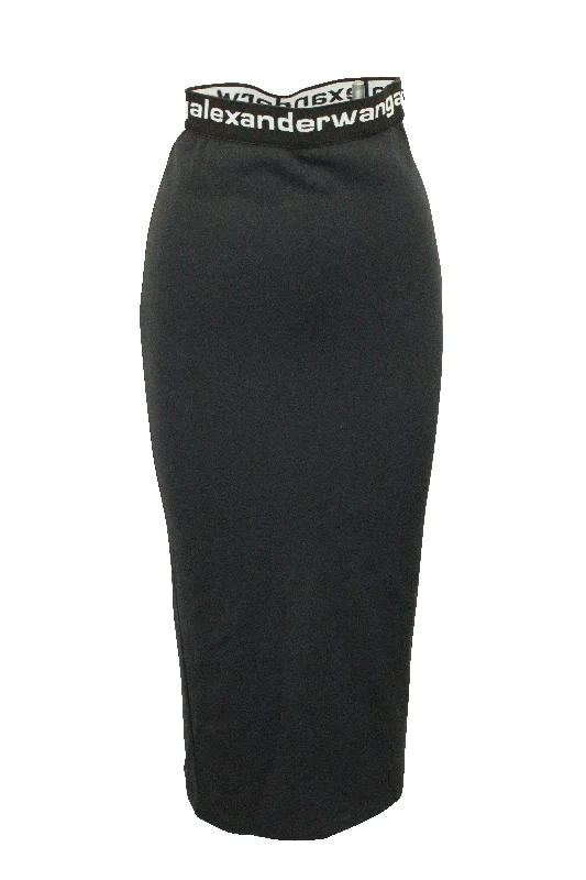 Women's Activewear Attire Alexander Wang Logo Waistband High Waisted Pencil Skirt in Black Polyamide