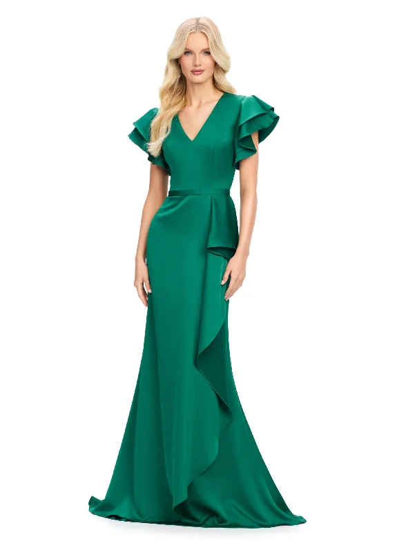 Casual Clothing For Women Ashley Lauren 11737 - V-Neck Ruffle Draped Evening Gown