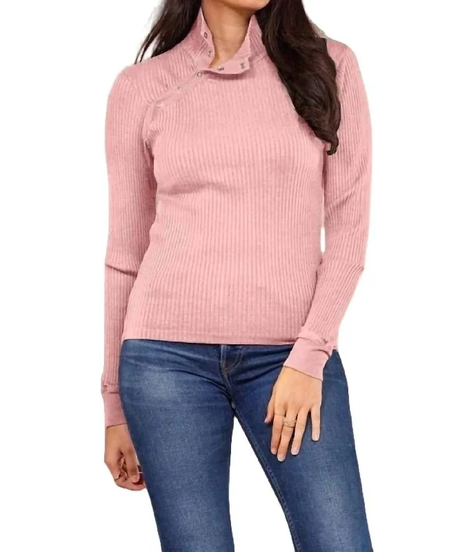 Versatile Women's Clothing for All Occasions Andre Long Sleeve Snap Turtleneck Top In Pink Quartz