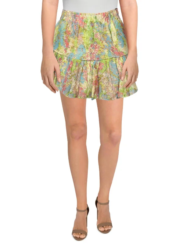 Women's Work Outfit For The Office Womens Floral Print Tiered Mini Skirt