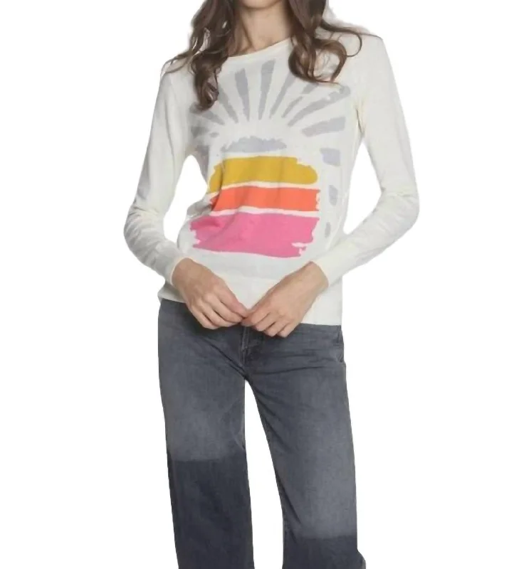 Women's Outerwear for All Weather Conditions Sunburst Crew Top In White Multi