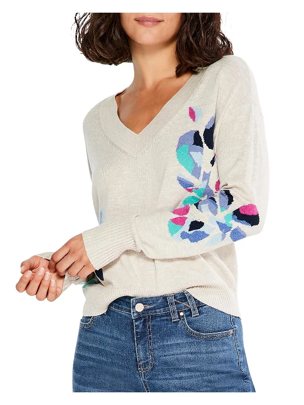 Women's Clothing For Outdoor Activities Womens Floral Ribbed Pullover Sweater