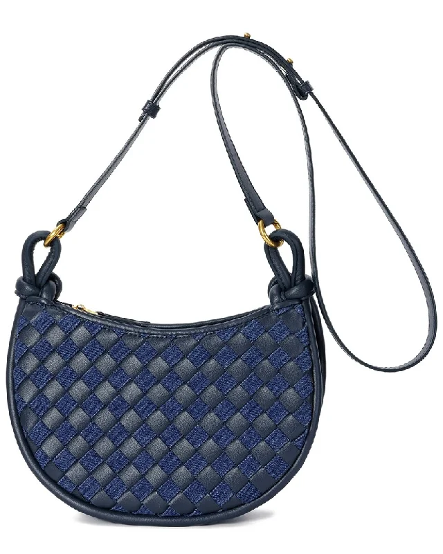 Women's Plus-Size Apparel Tiffany & Fred Paris Hand-Woven Leather & Denim Messenger Bag