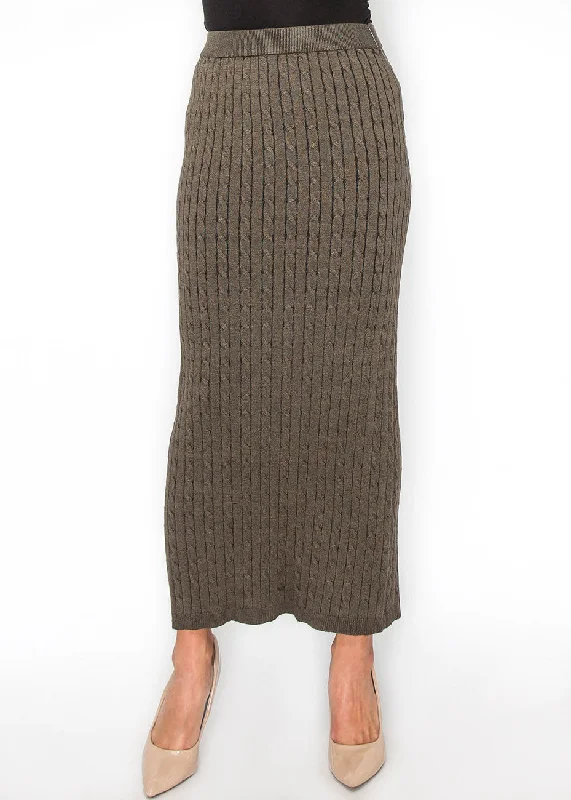 Women's Vacation Outfit Set Olive Cable-Knit Maxi Skirt