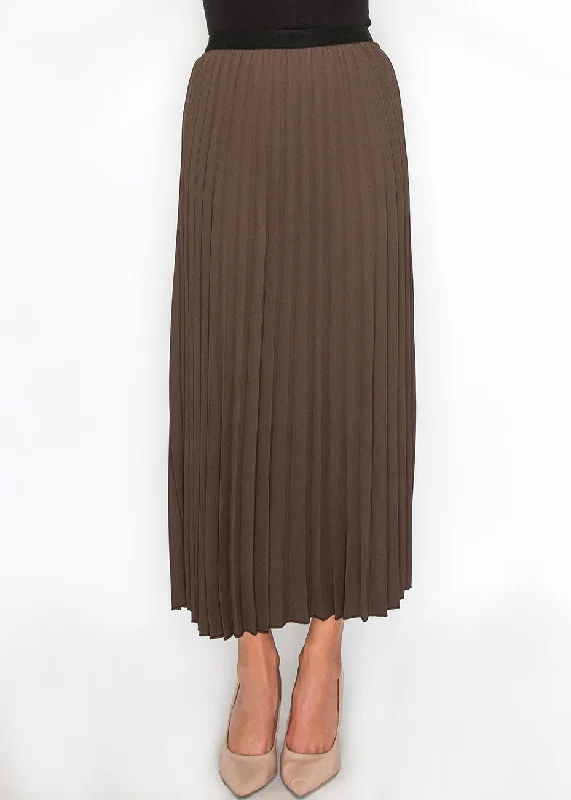 Women's Clothing Outfit Set Soft Pleated Brown Midi Skirt