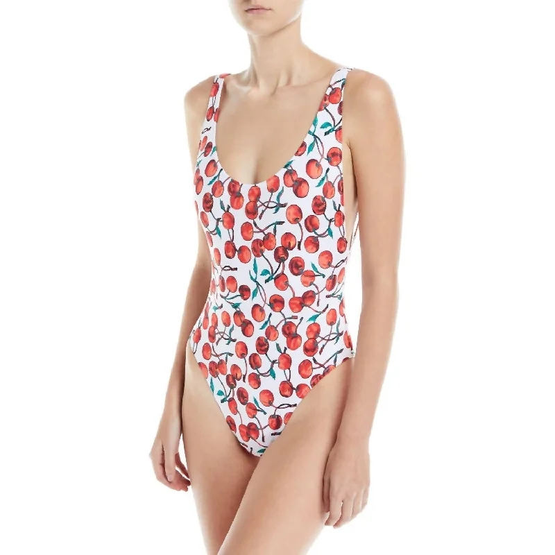 Women's Contemporary Clothing Classic Deep Side Scoop Tank One Piece Swimsuit In Cherry Multi