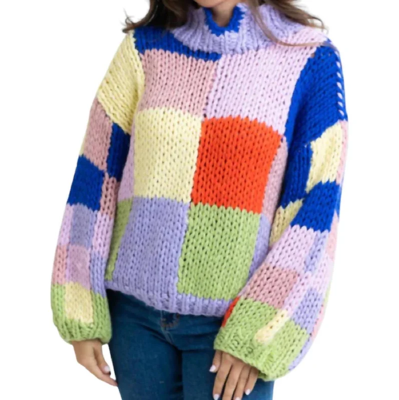 Elegant Women's Evening Garments Colorblock Crochet Mock Sweater In Multi Color