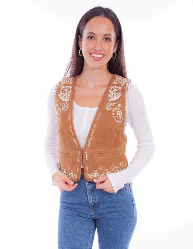 Women Wear Boutique Scully Womens White Embroidery Vin Rust Leather Leather Vest