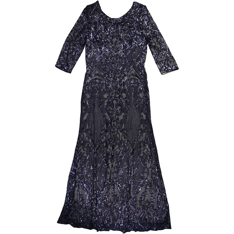 Timeless Women's Garments Alex Evenings Womens Sequin Brocade Mermaid Gown Dress, Blue, 12