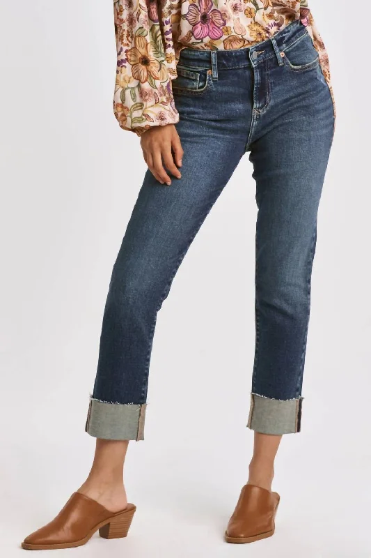 Women's Evening Outfit Blaire Cuffed Slim Straight Jeans In Dark Wash