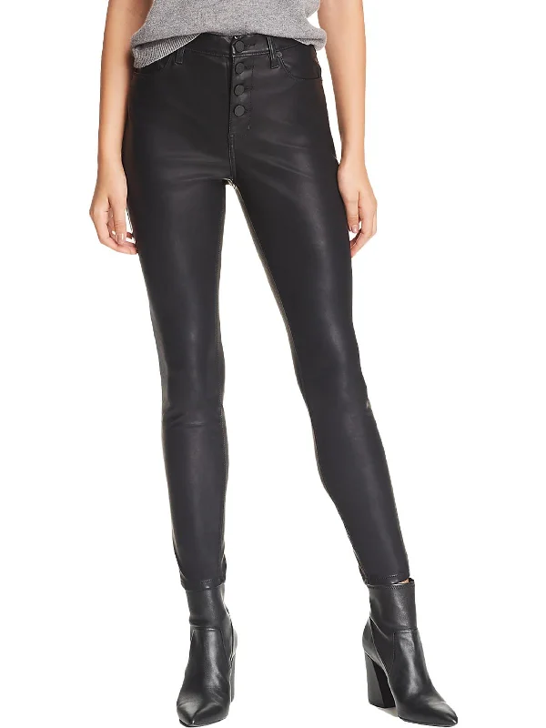 Women's Sporty Chic Clothes Womens Faux Leather Straight Leg Skinny Pants