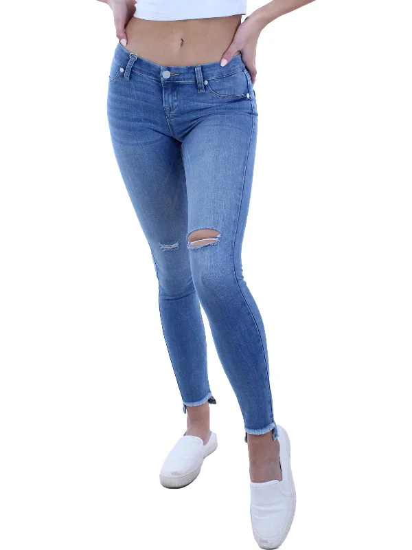 Best Online Boutiques Spray-On Womens Mid-Rise Distressed Skinny Jeans