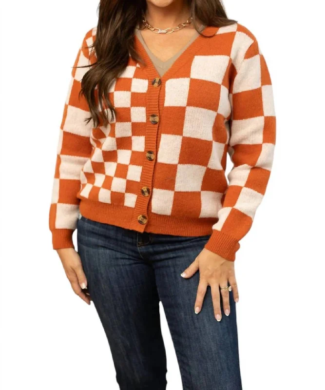 Modern Women's Attire The Ophelia Checkered Cardigan In Orange