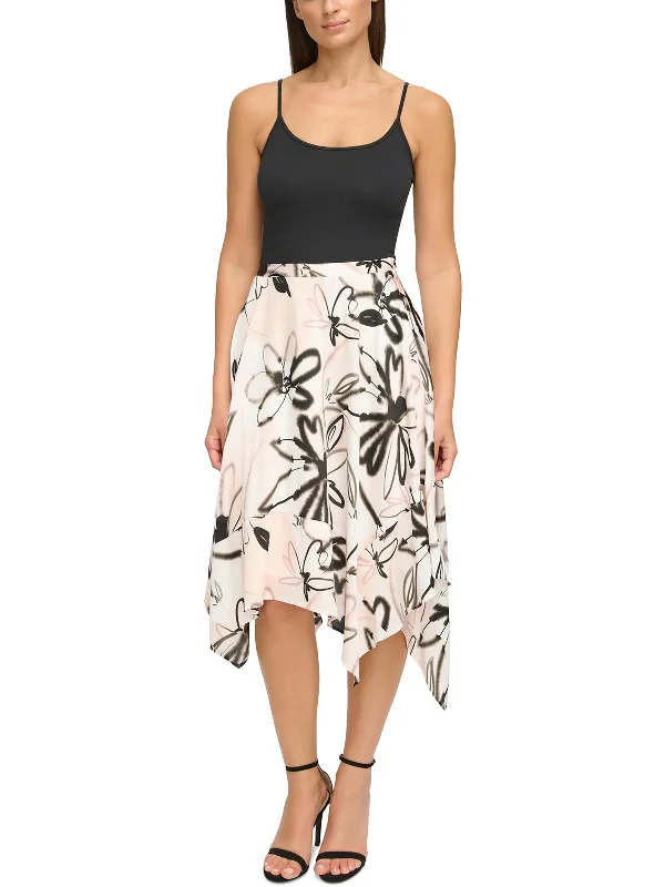 Trendy Boutiques Online Womens Floral Print Recycled Polyester Asymmetrical Skirt