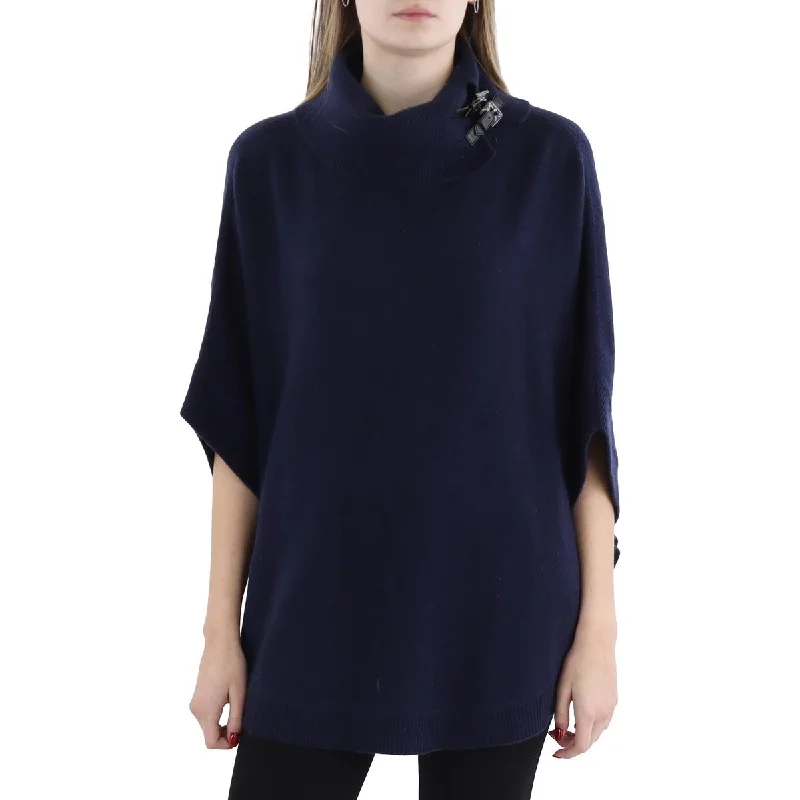 Women's Night-Out Outfit Womens Virgin Wool Blend Buckle Poncho Sweater