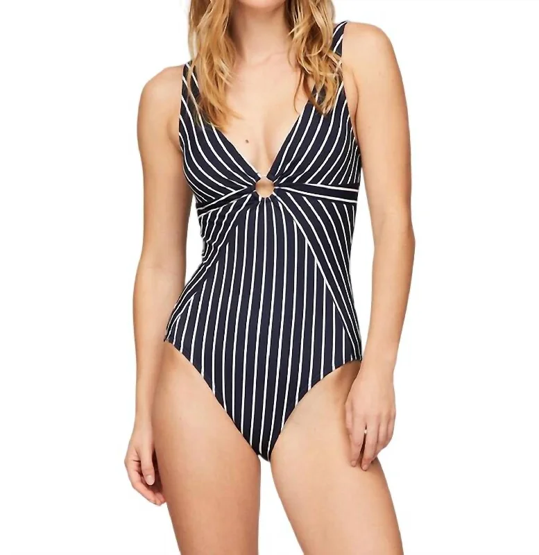 Women's Seasonal Wardrobe Clothing Stripe Ring One-Piece Swimsuit In Navy And White