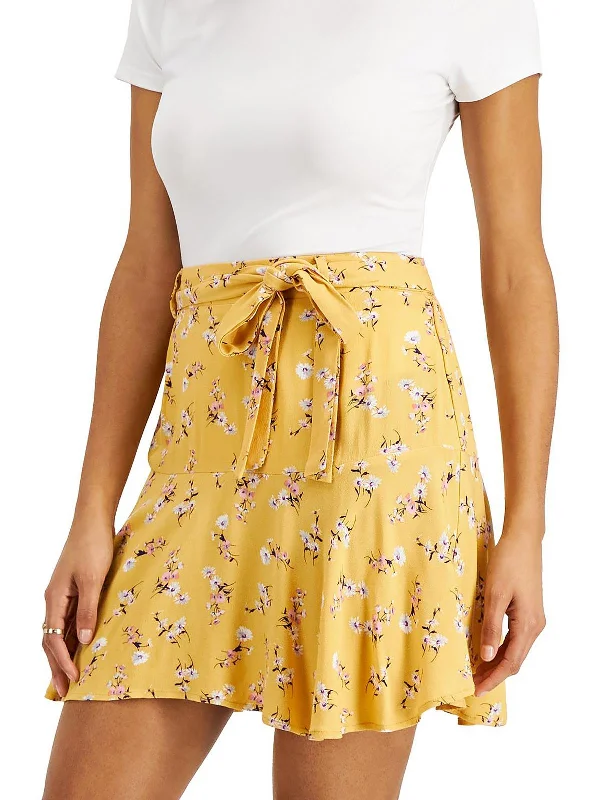 Clothes For Sale Juniors Womens Floral Tie-Front Mini Skirt