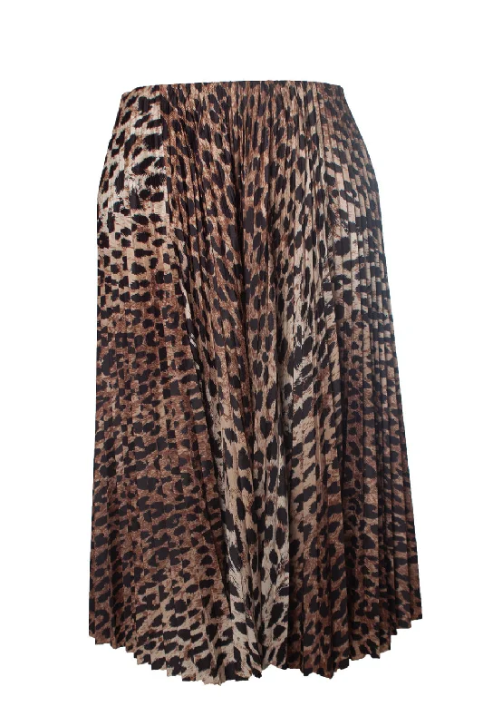 Fashionable Women's Wardrobe leopard print silk pleated midi skirt