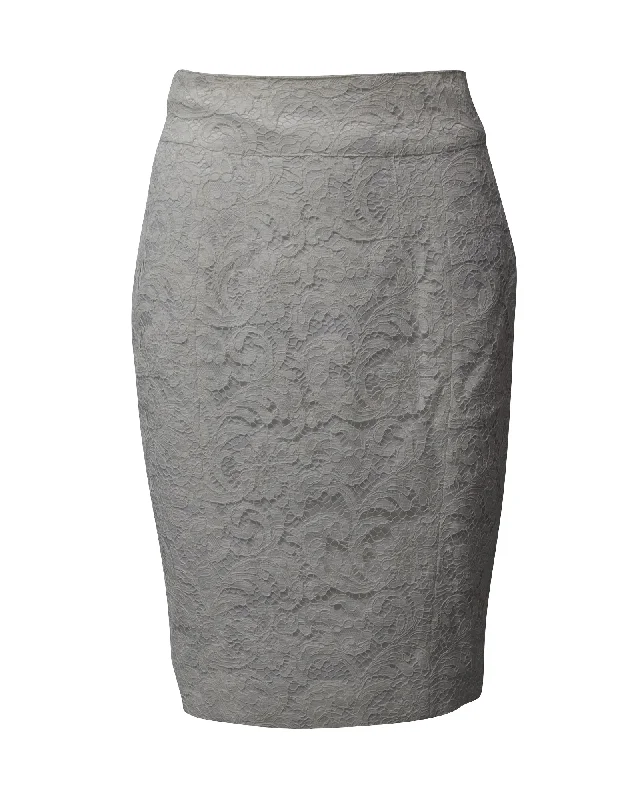 Women's Resort Attire Burberry Lace Pencil Skirt in White Cotton