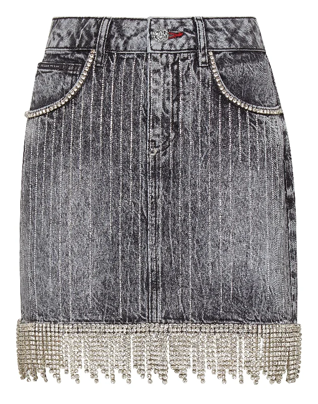 Casual and Comfortable Outfits Denim Skirt Crystal Fringe