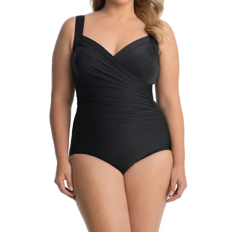 Vintage-Inspired Women's Clothes Plus Size Sanibel Surplice One Piece Swimsuit In Black