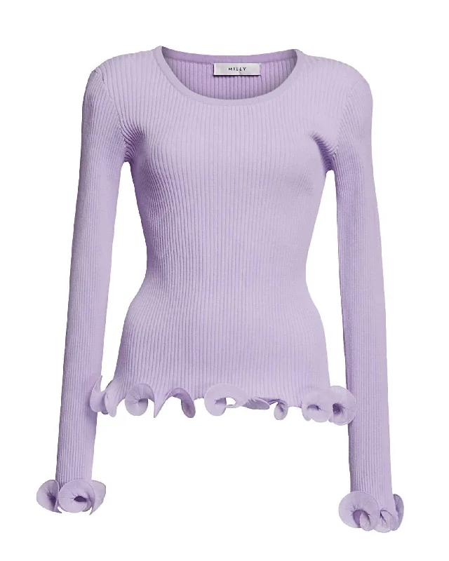 Feminine Dresses for Women in Bold Prints Women's Wired Edges Ribbed Knit Pullover Sweater In Lavender