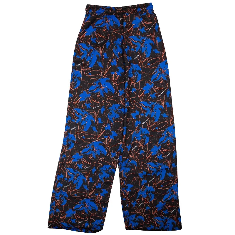 Women's Clothes For Outdoor Events Black And Blue Floral Wide Pants