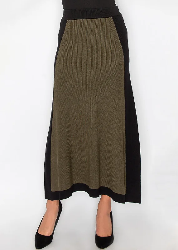 Women's Casual Outfit Olive & Black Colorblock Knit Skirt