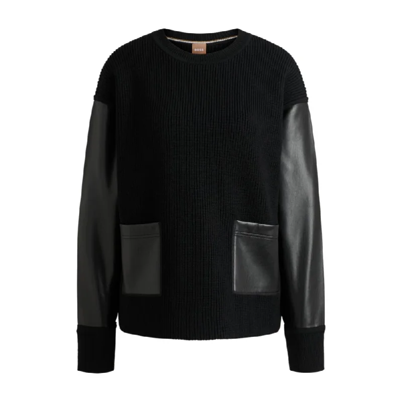 Women's Sporty Clothes Wool sweater with faux-leather sleeves