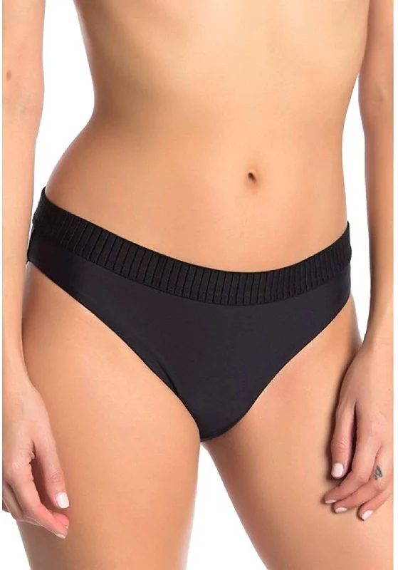 Chic Women's Attire Midnight Gold Elastic Banded Teeny Low Rise Bikini Bottoms In Black