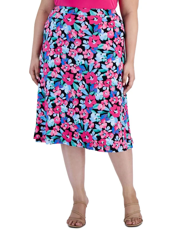 Women's Evening Wear Plus Womens Floral Print Polyester Midi Skirt