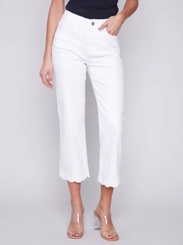 Women's Clothing For Outdoor Activities Straight Leg Scallop Denim Pant In White