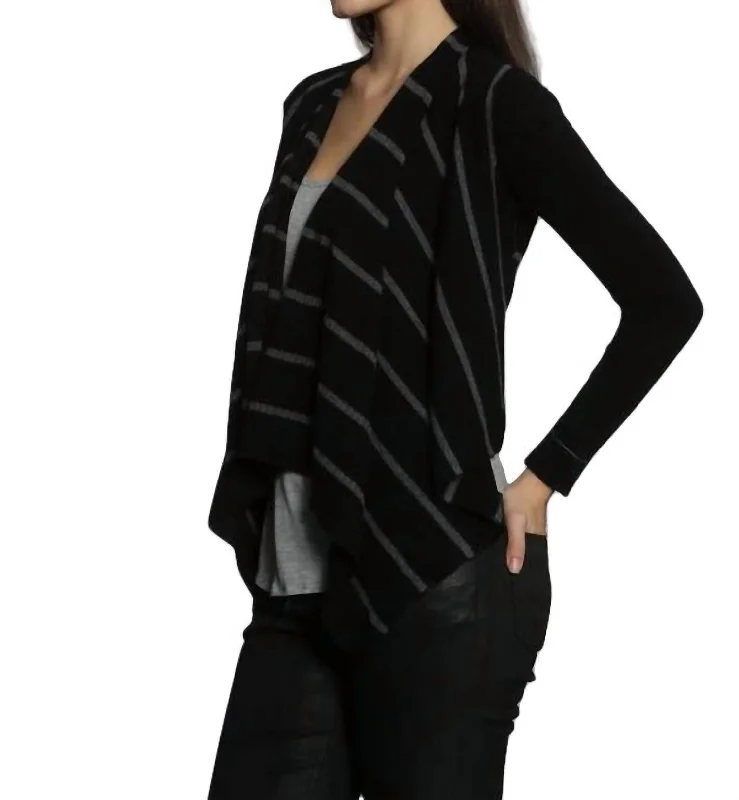 Women's Comfy Loungewear Outfit Luxe Cover Up Cardigan In Black/charcoal