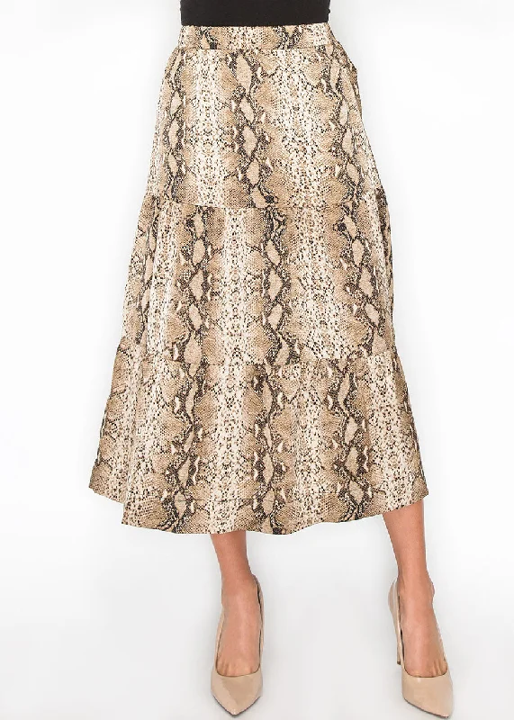 Women's Outfit For The Office Snakeskin Print Tiered A-Line Skirt