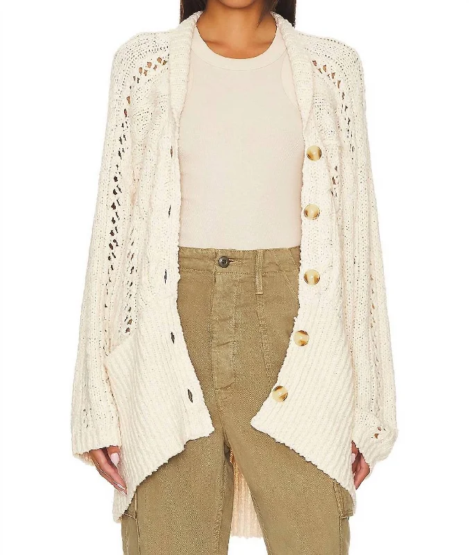 Casual Attire For Women Cable Cardigan Sweater In Ivory