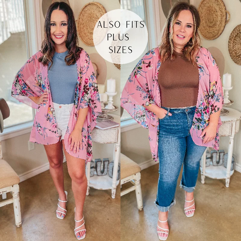 Affordable Women's Clothing Sale Online Garden Kisses Open Front Floral Kimono in Light Pink