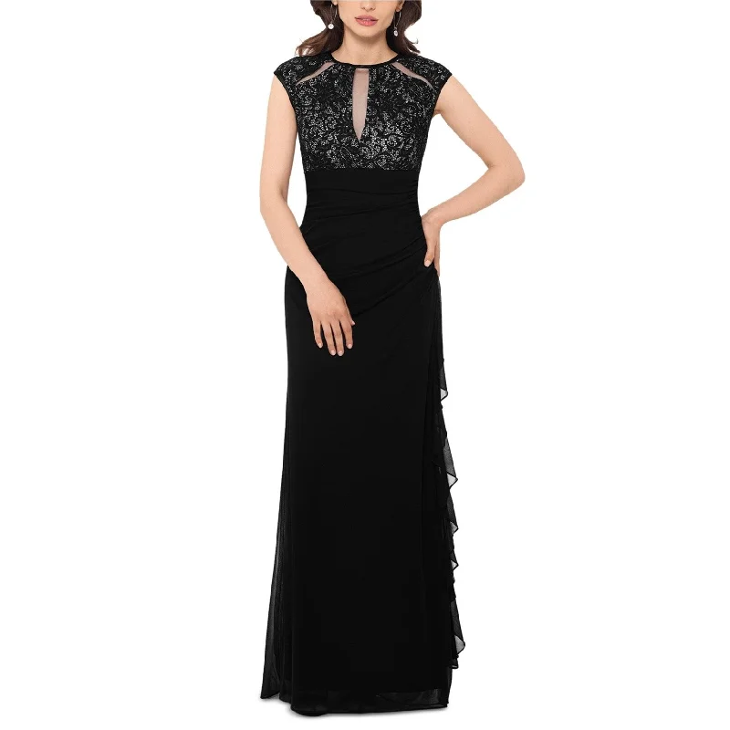 Women's Everyday Garments B&A Womens Lace Cut-Out Gown Sheath Dress, Black, 10