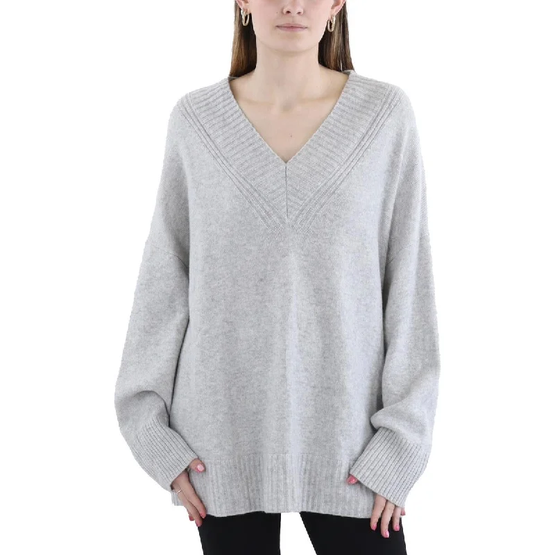 Women's Stylish Outdoor Outfit Womens Ribbed Trim  Cashmere Pullover Sweater