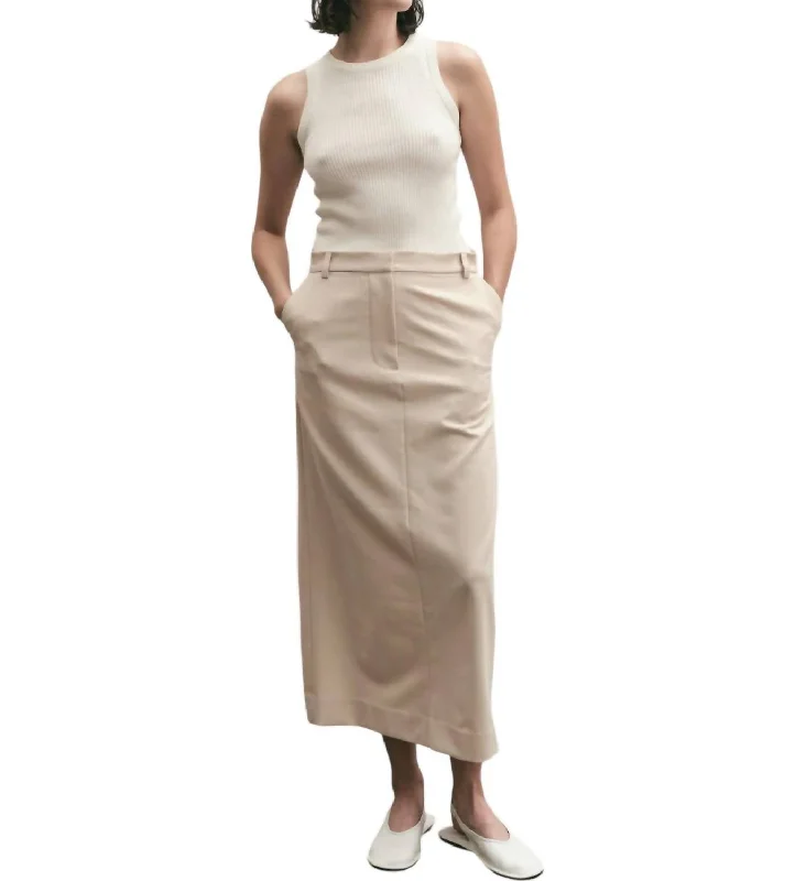 Women's Occasion Wear Clothes Split Back Midi Skirt In Beige