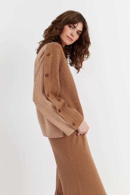 Women's Casual Clothing For Lounging Camel Wool-Cashmere Bessie Button Sweater