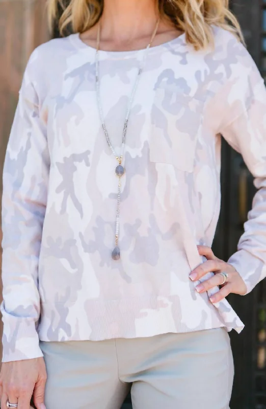 Casual Outfit For Women Charming Camo Long-Sleeve Sweater In Blush