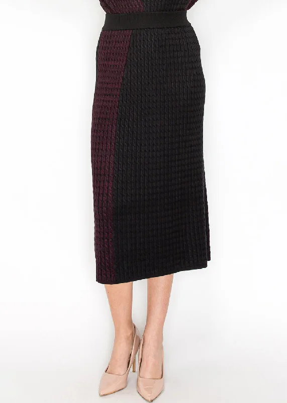 Affordable Women's Outfit Burgundy and Black Cable Knit Contrast Skirt